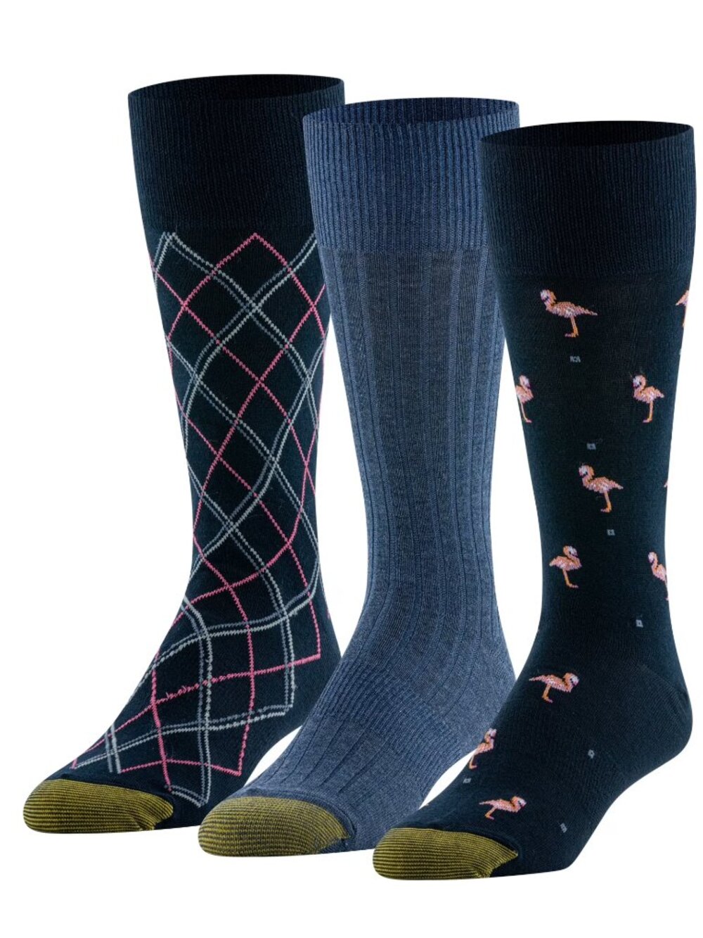 9 Pair Goldtoe Men's Casual Crew Socks Size 6-12.5 Argyle, Flamingos, Lobster - Picture 3 of 11